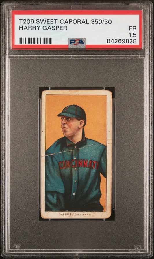 PSA-graded Harry Gasper 1909-11 T206 Sweet Caporal baseball card in dark green uniform