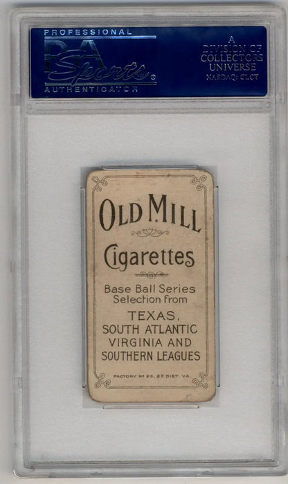 Vintage Old Mill Cigarettes baseball card back featuring leagues from Texas and the South