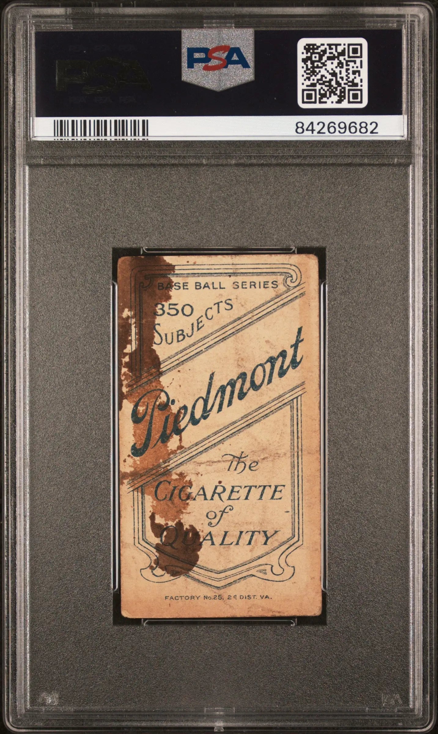 Vintage Piedmont cigarette package from Harry Lentz Sentz 1909-11 T206 PSA 1 Poor