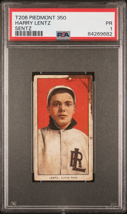 PSA-graded T206 baseball card of Harry Lentz Sentz in Providence Grays uniform