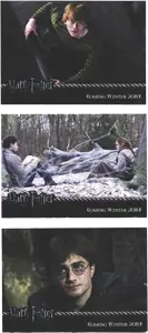 Three promotional images from Harry Potter’s Deathly Hallows in a trading cards set