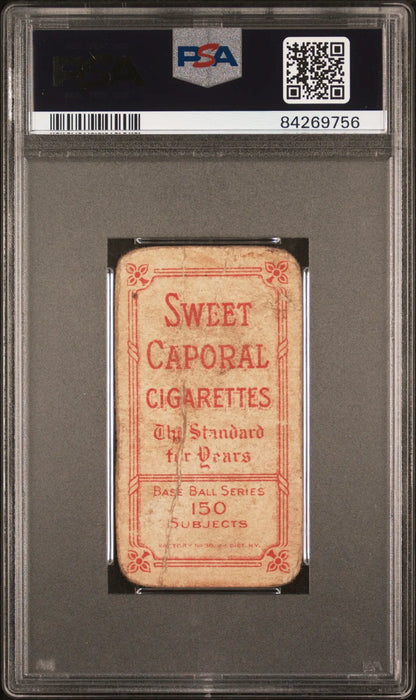 PSA-graded back of Harry Steinfeldt T206 Sweet Caporal vintage trading card