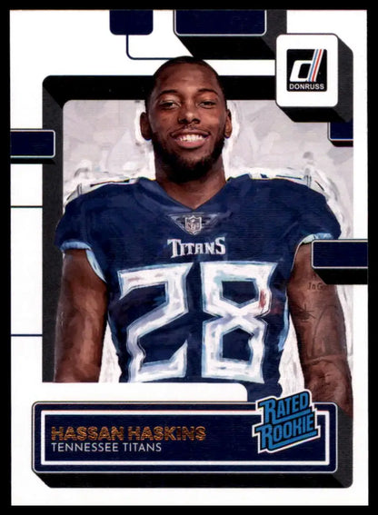 Hassan Haskins rookie card from 2022 Donruss Canvas Tennessee Titans product