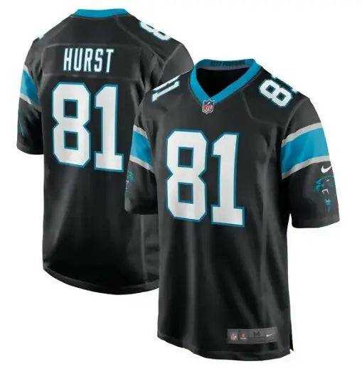 Black Hayden Hurst Carolina Panthers Nike Game Player Jersey with teal and white HURST 81