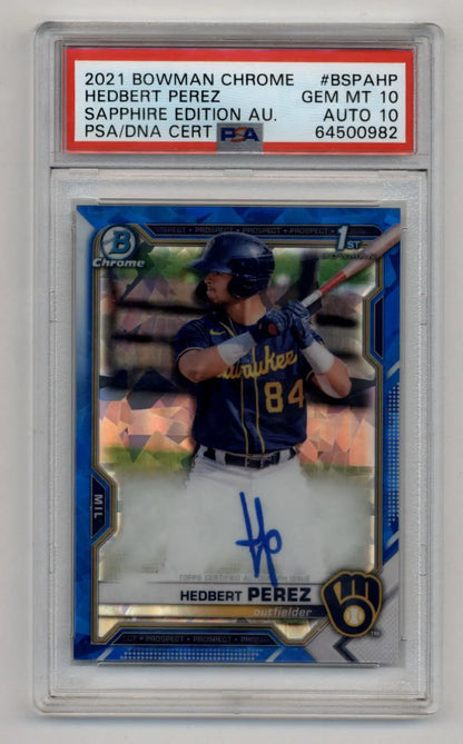 Hedbert Perez 2021 Bowman Chrome Sapphire Edition Auto PSA 10 Gem Mint Auto 10 - Singles