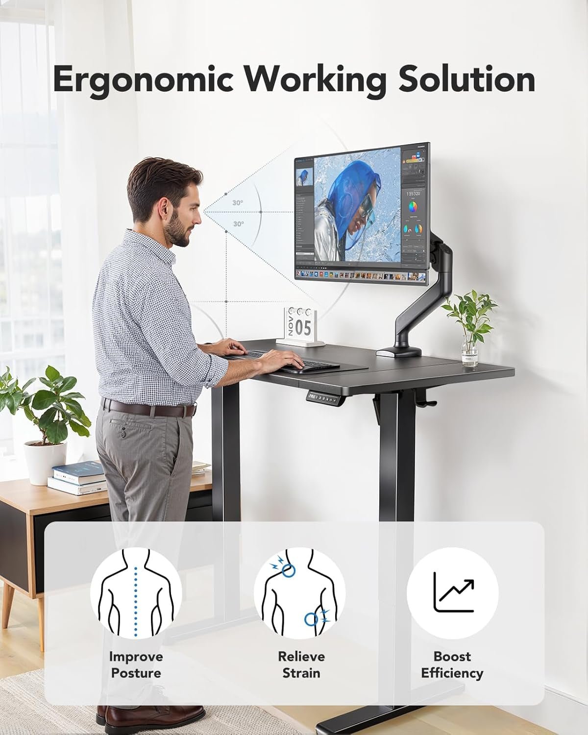 Height Adjustable Electric Standing Desk with Cable Management-3