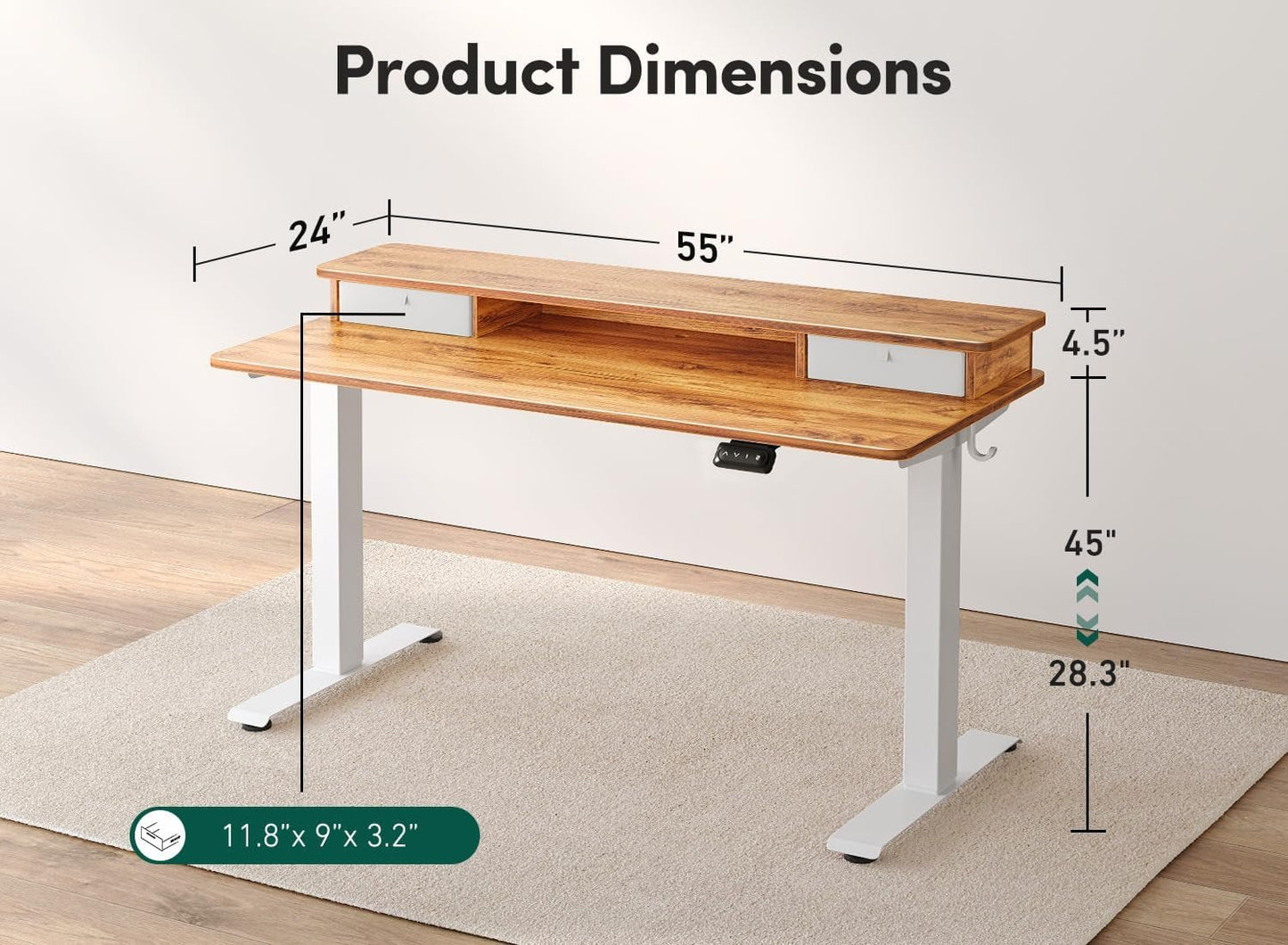 Height Adjustable Electric Standing Desk with Double Drawer-2