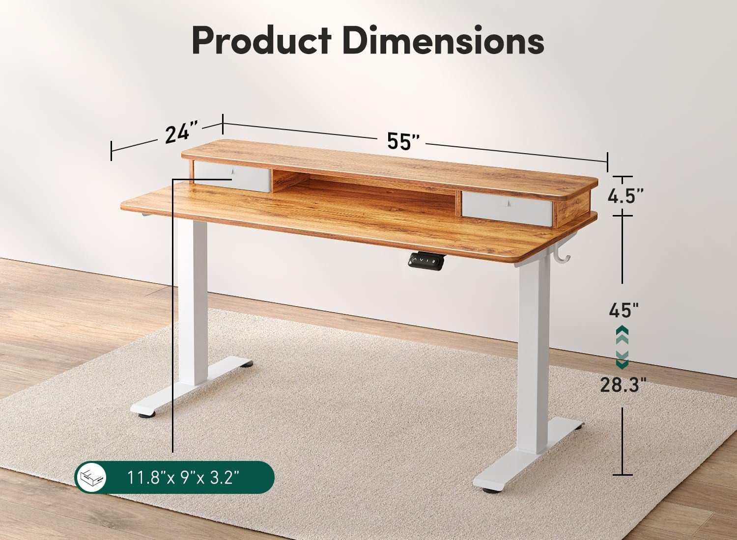Height Adjustable Electric Standing Desk with Double Drawer-2