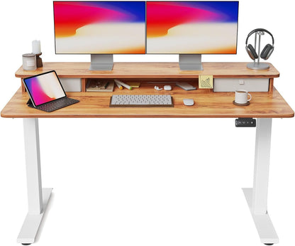 Height Adjustable Electric Standing Desk with Double Drawer-0
