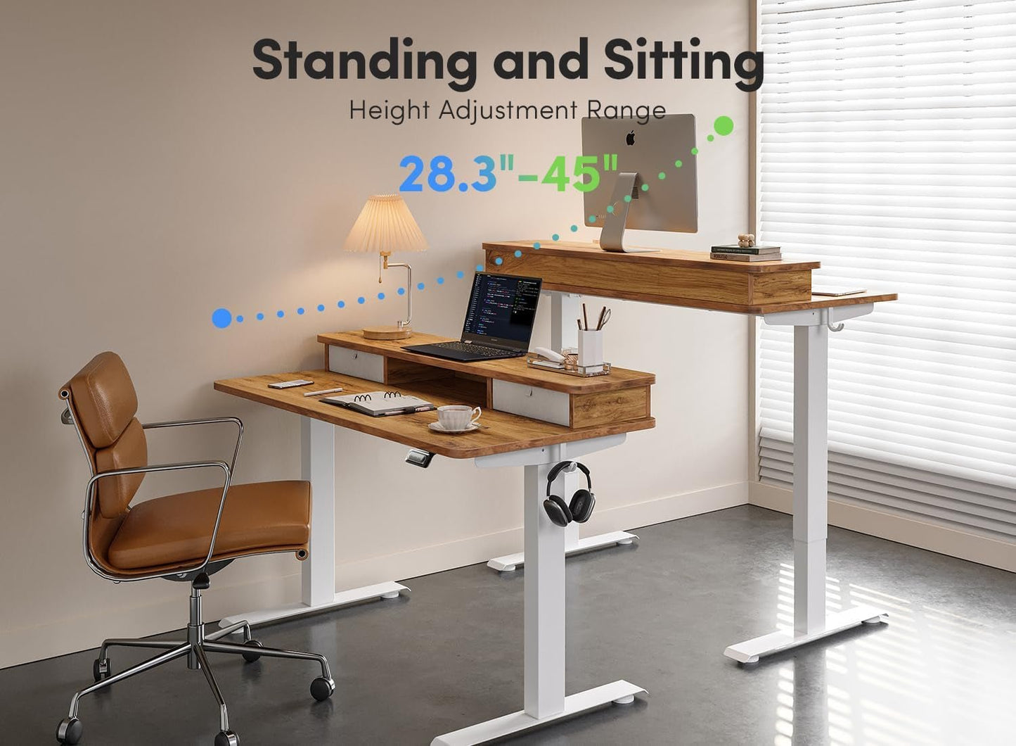 Height Adjustable Electric Standing Desk with Double Drawer-4