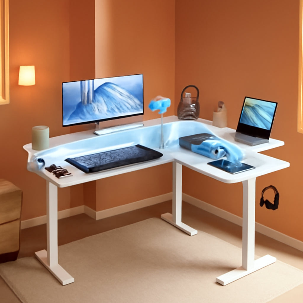 Height Adjustable L Shaped Standing Desk with Power Outlets-0