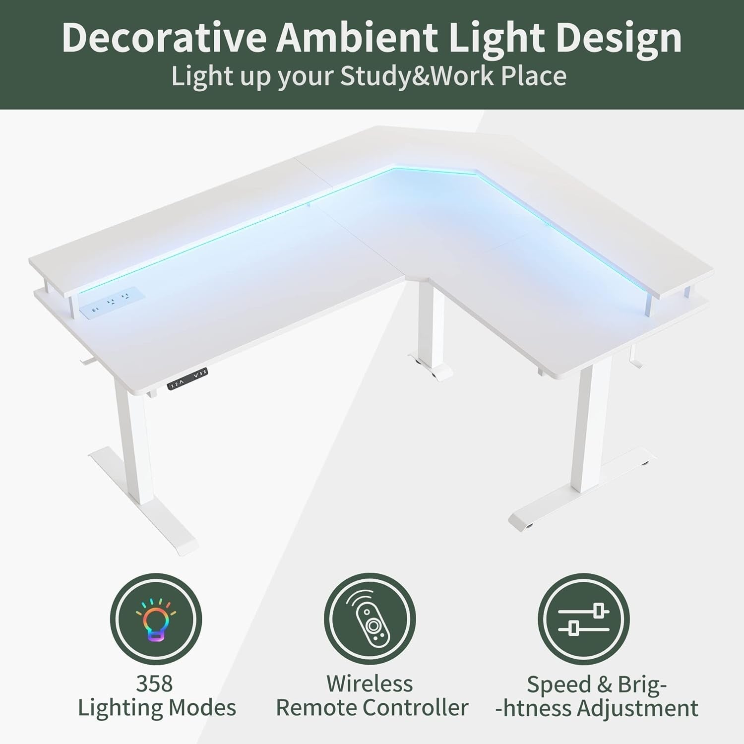 Height Adjustable L Shaped Standing Desk with Power Outlets-4