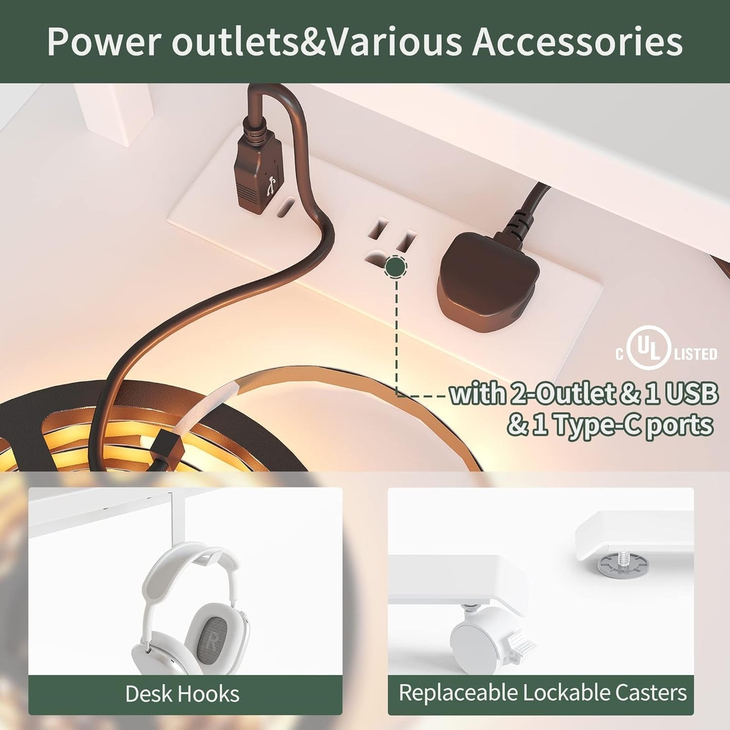 Height Adjustable L Shaped Standing Desk with Power Outlets-3