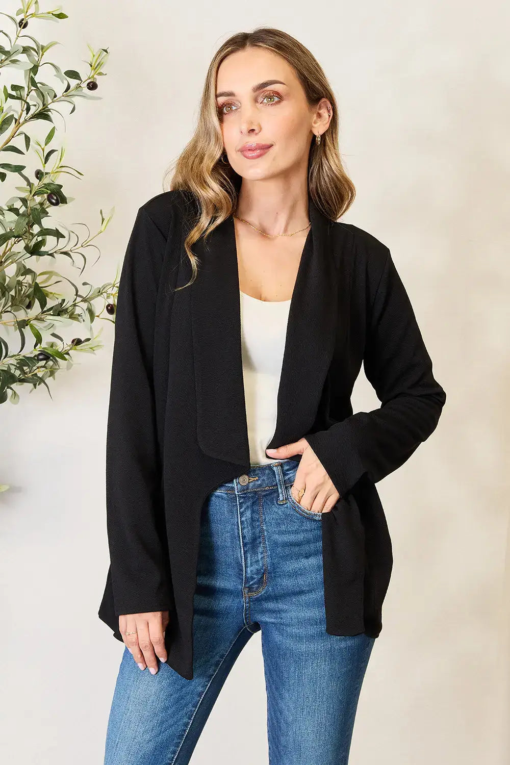 Heimish Full Size Open Front Long Sleeve Blazer - Black / S