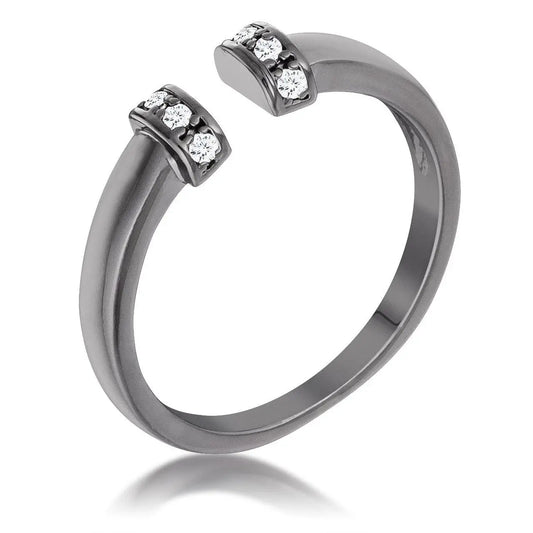 Hematite Petite CZ Clear Open Cuff Ring - Rings