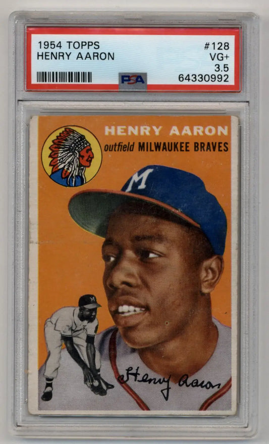 Henry Aaron 1954 Topps #128 PSA 3.5 Very Good+ baseball card in protective case