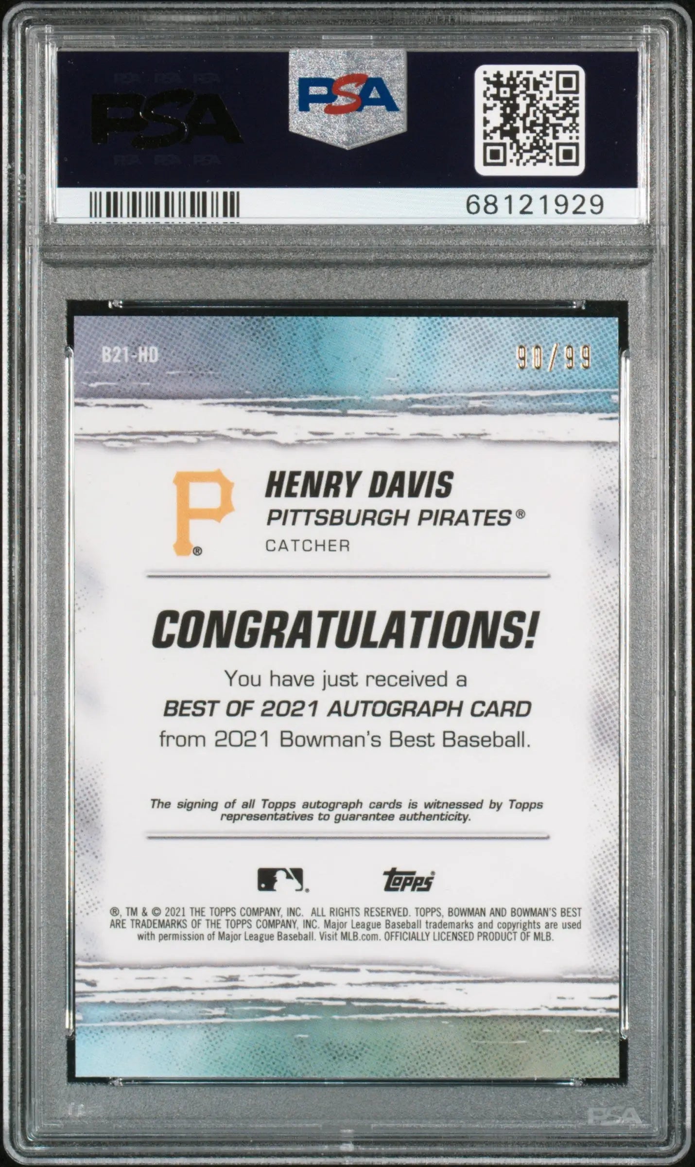 Graded Henry Davis 2021 Bowmans Best Green Refractor Auto PSA 10 Gem Mint