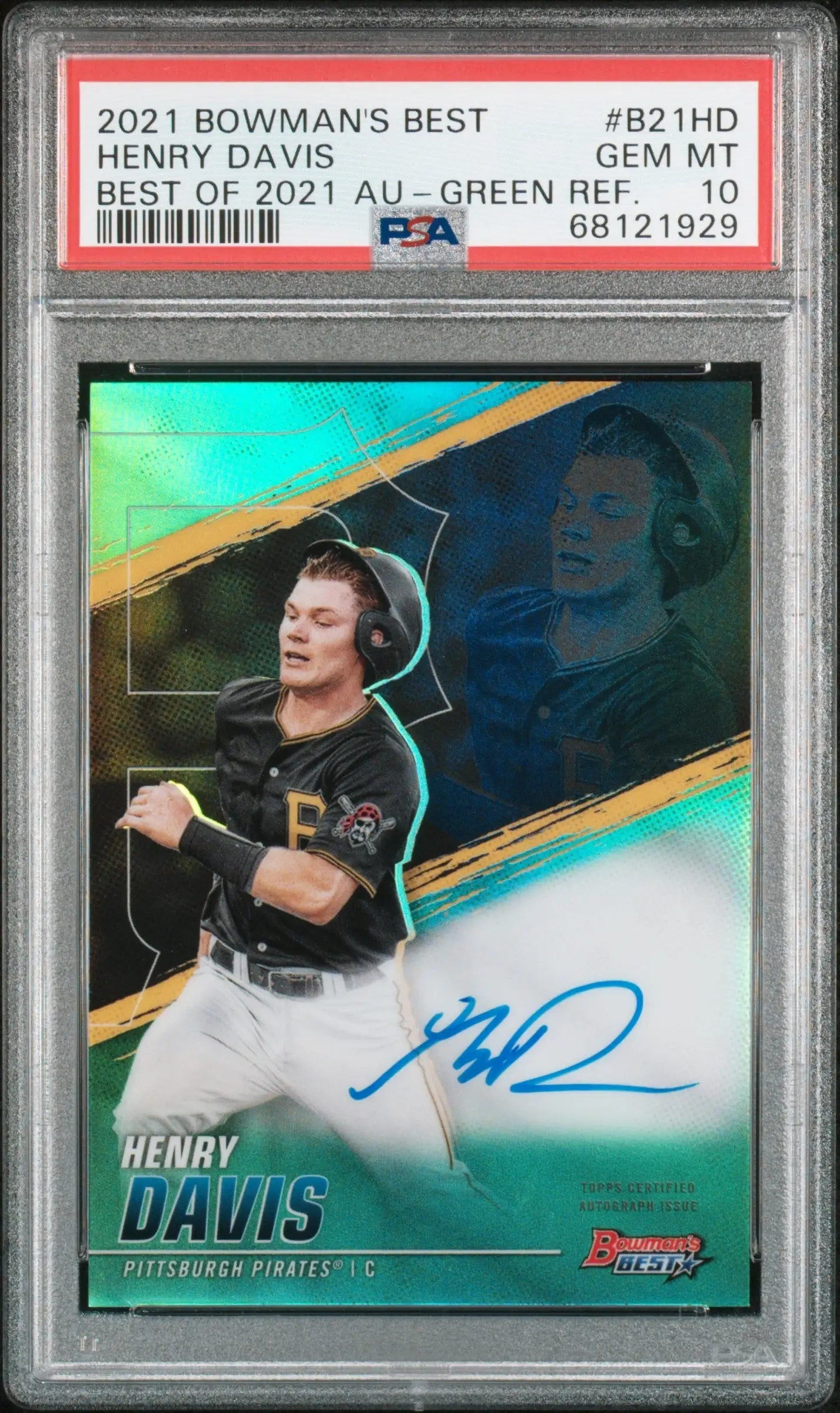 Henry Davis 2021 Bowmans Best Green Refractor Auto PSA 10 Gem Mint baseball card