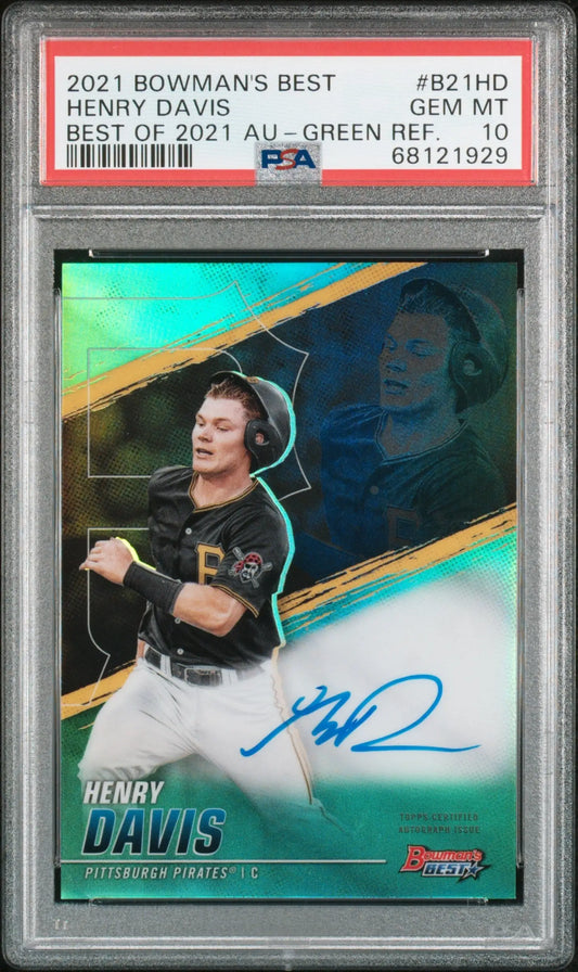 Henry Davis 2021 Bowmans Best Green Refractor Auto PSA 10 Gem Mint baseball card
