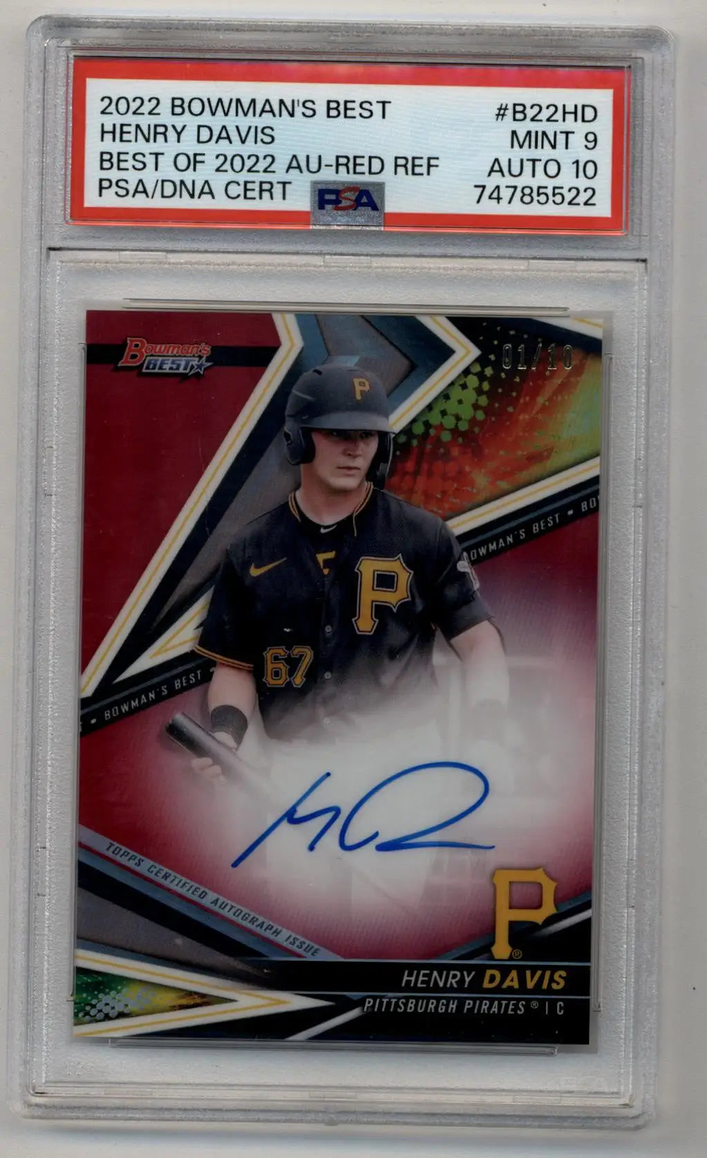 Henry Davis Bowman’s Best 2022 Red Auto baseball card PSA 9 Mint Auto 10