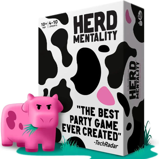 Herd Mentality board game with pink cow figurine for family fun