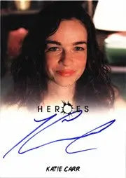 Signed autograph card of Katie Carr as Caitlin from the TV show Heroes