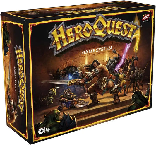 HeroQuest board game box featuring fantasy battle artwork on cover