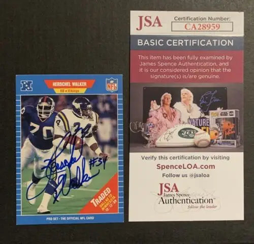 Autographed Herschel Walker 1989 Pro Set football card with JSA certification for Minnesota Vikings