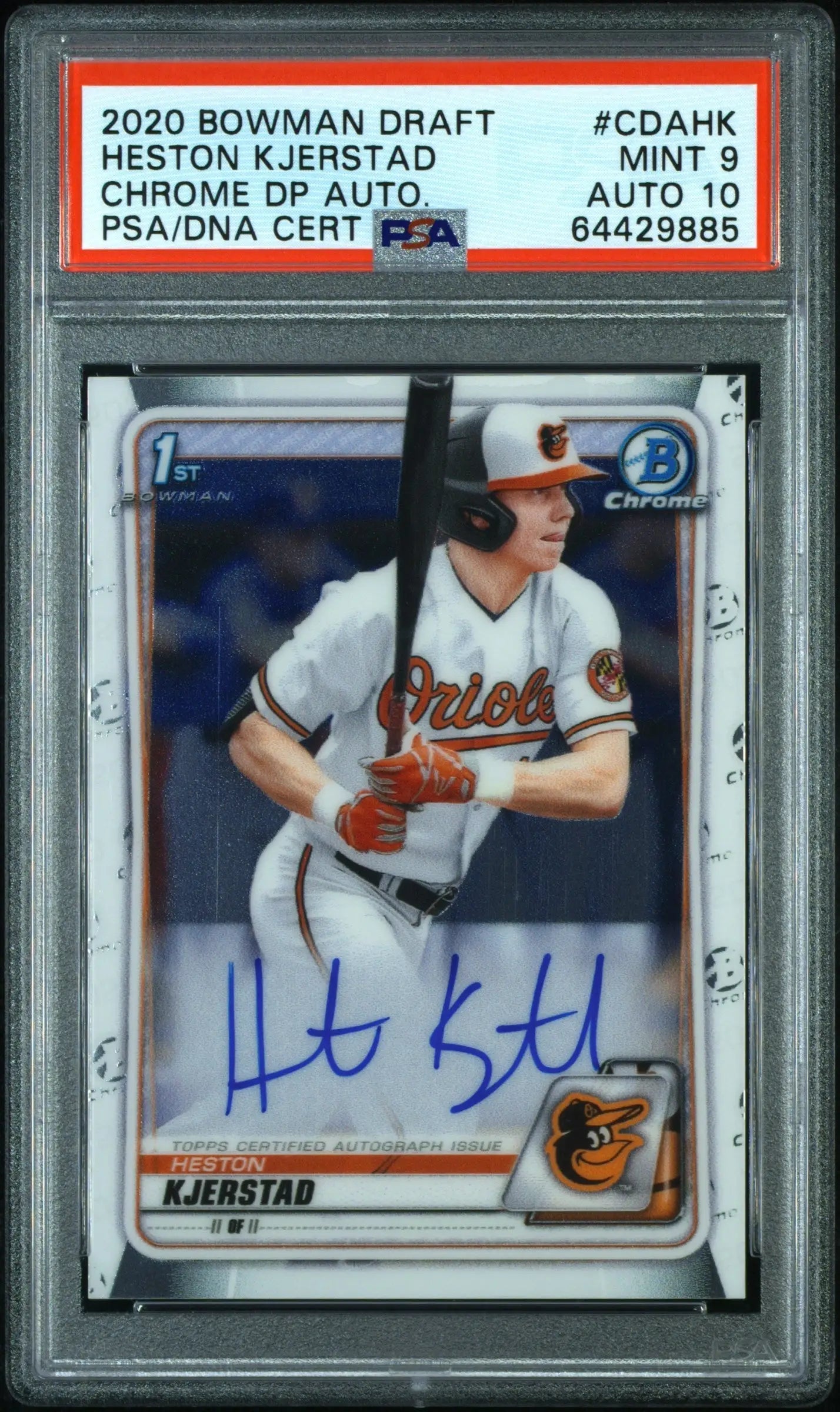 Heston Kjerstad 2020 Bowman Chrome Draft Auto PSA 9 Chrome Draft Auto baseball card