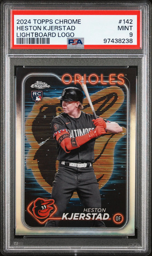Heston Kjerstad 2024 Topps Chrome Lightboard Logo baseball card graded PSA 9 Mint