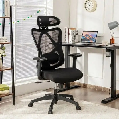 High Back Mesh Executive Chair with Adjustable Lumbar Support - Color:Black - Ergonomic Chairs