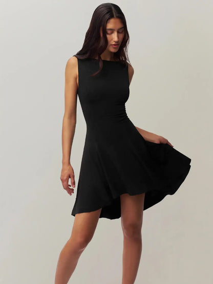High-Low Round Neck Sleeveless Dress - dress