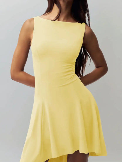 High-Low Round Neck Sleeveless Dress - dress