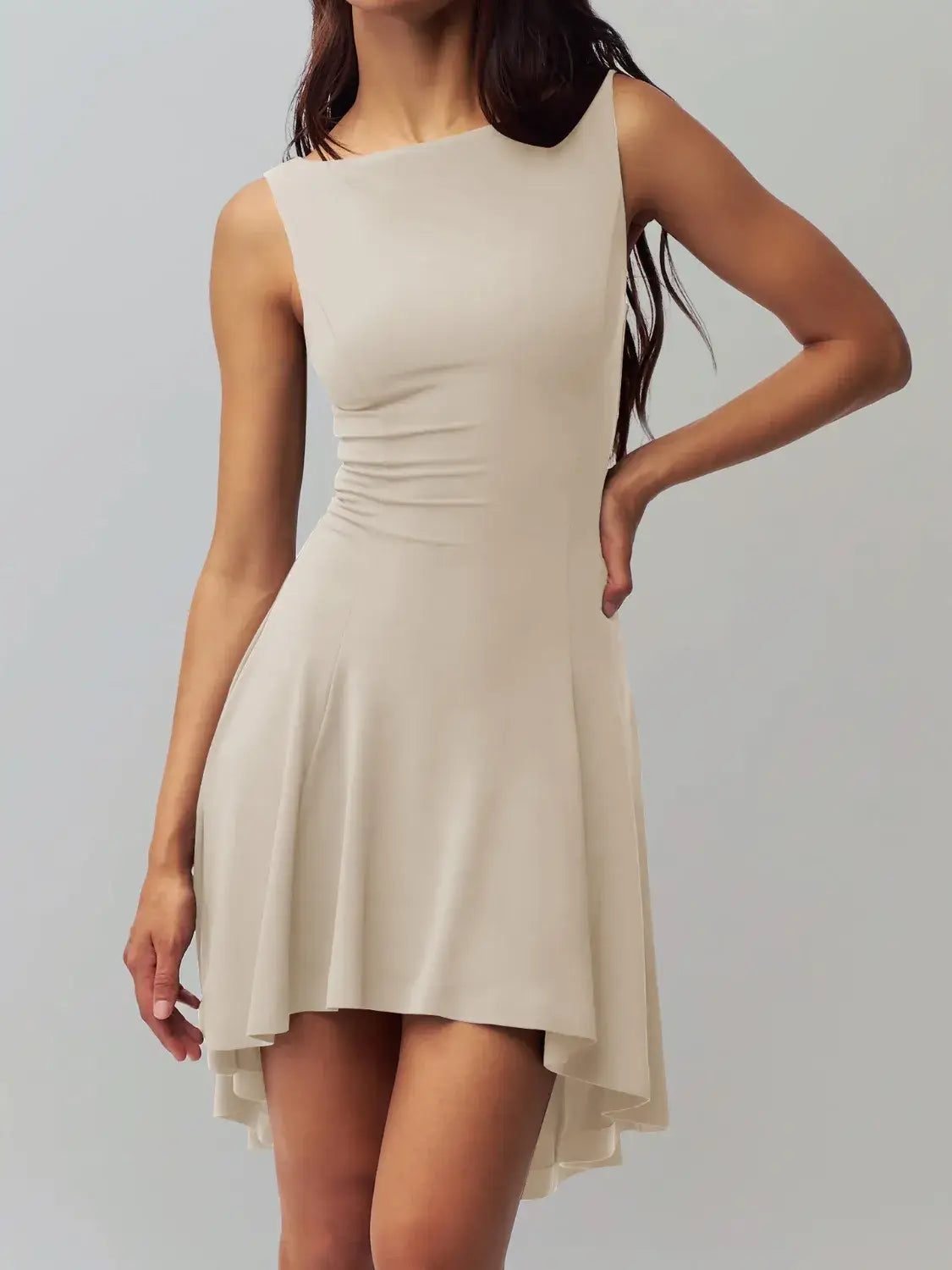 High-Low Round Neck Sleeveless Dress - dress