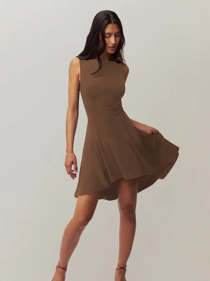 High-Low Round Neck Sleeveless Dress - dress