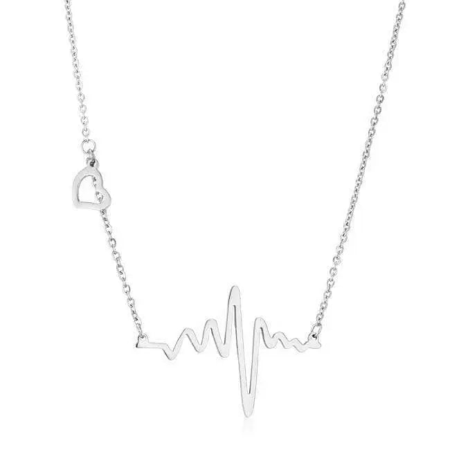 High Polish Stainless Steel Heartbeat Necklace - Necklaces