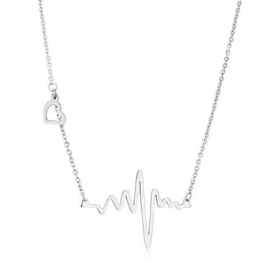 High Polish Stainless Steel Heartbeat Necklace - Necklaces