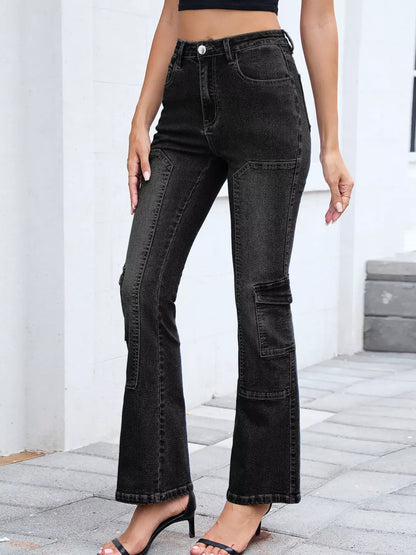 High-Waisted Bootcut Jeans - Black / S