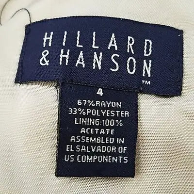 Clothing label with material and manufacturing info on Hillard & Hanson Tan Sleeveless Dress Size 4