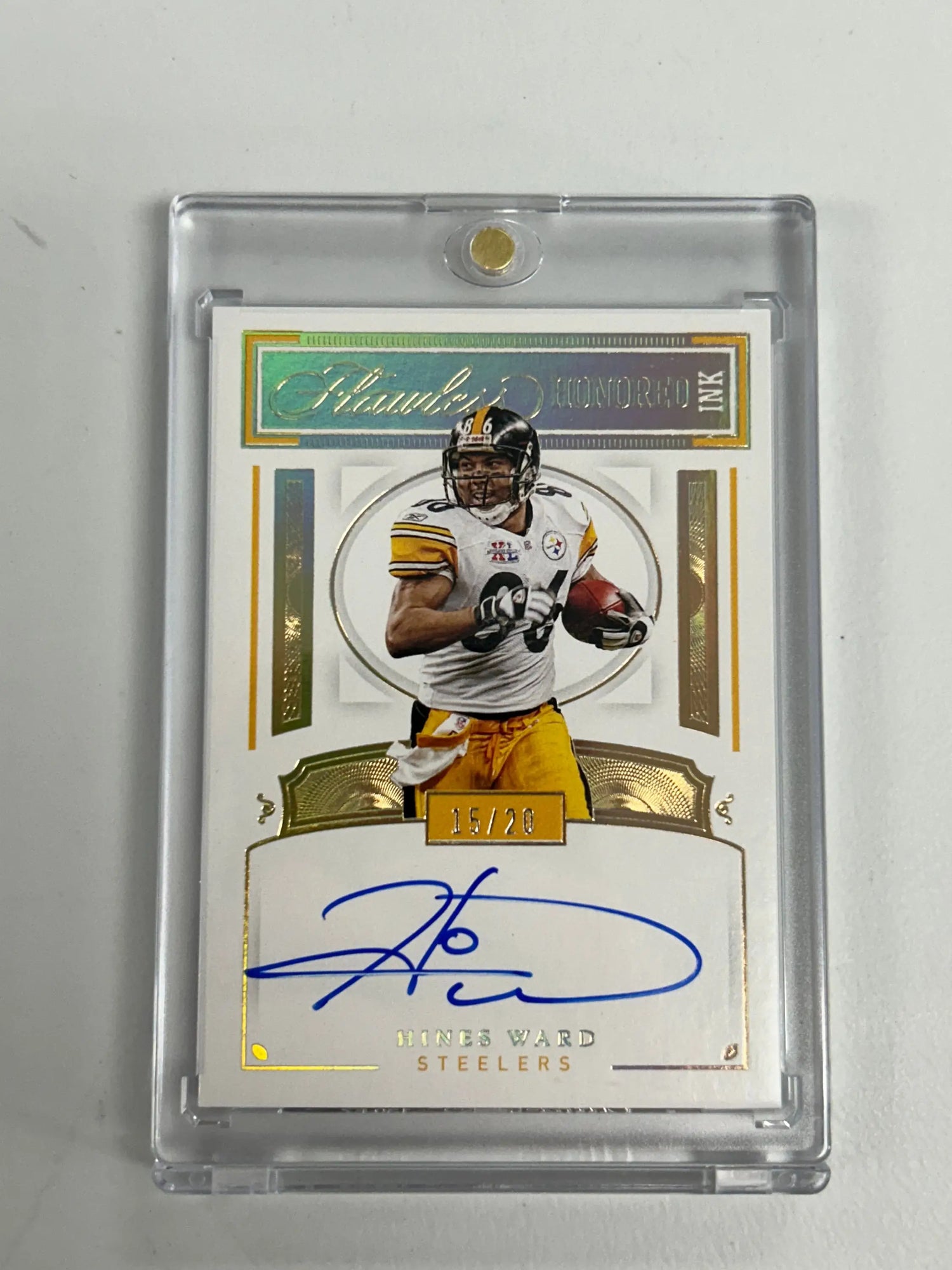 Signed Hines Ward 2021 Panini Flawless Honored Ink Auto card in protective case