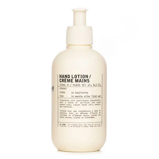 Off-white pump bottle of Hinoki Hand Lotion 250ml for nourishing hand care
