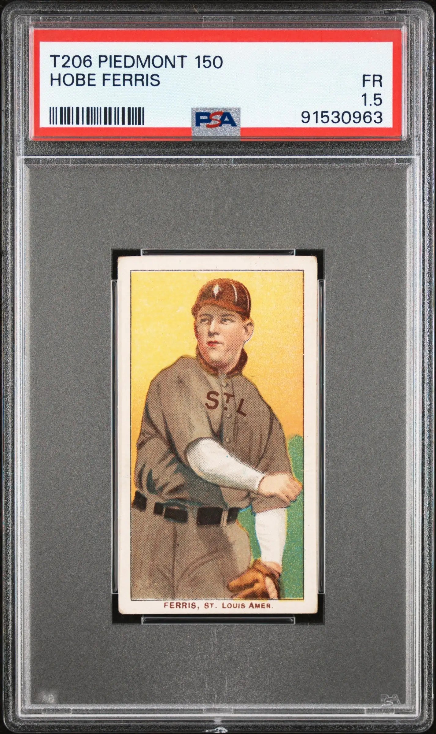 PSA-graded Hobe Farris 1909-11 T206 Piedmont 150 baseball card in brown uniform