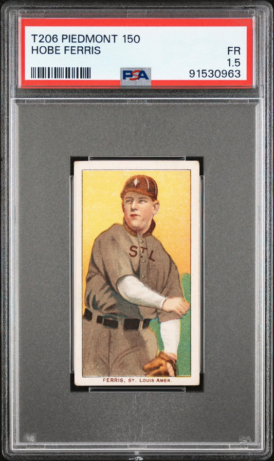 PSA-graded Hobe Farris 1909-11 T206 Piedmont 150 baseball card in brown uniform