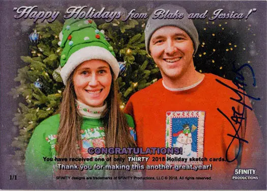Holiday 2018 5finity Sketch Card by Kat Maus featuring a couple and a Christmas tree