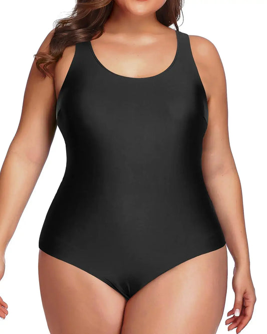 Black plus size one piece swimsuit with tummy control for stylish tummy control bathing
