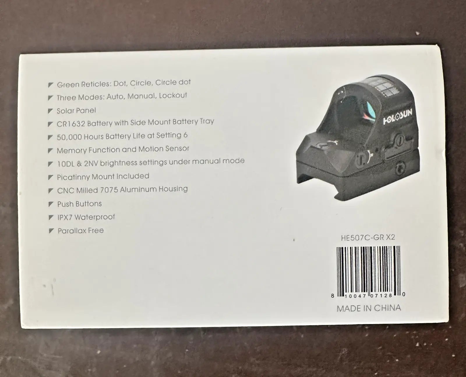 Holosun HE507C-GR X2 green dot sight with solar shake awake and long battery life