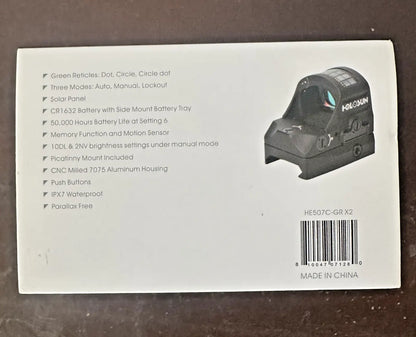 Holosun HE507C-GR X2 green dot sight with solar shake awake and long battery life