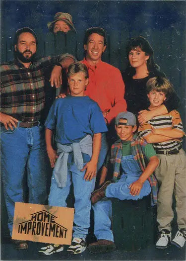Family portrait with six people and a Home Improvement sign on a Foil Chase Card