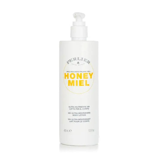 White pump bottle of Honey Miel 24h Ultra-nourishing body lotion for nourishing body care