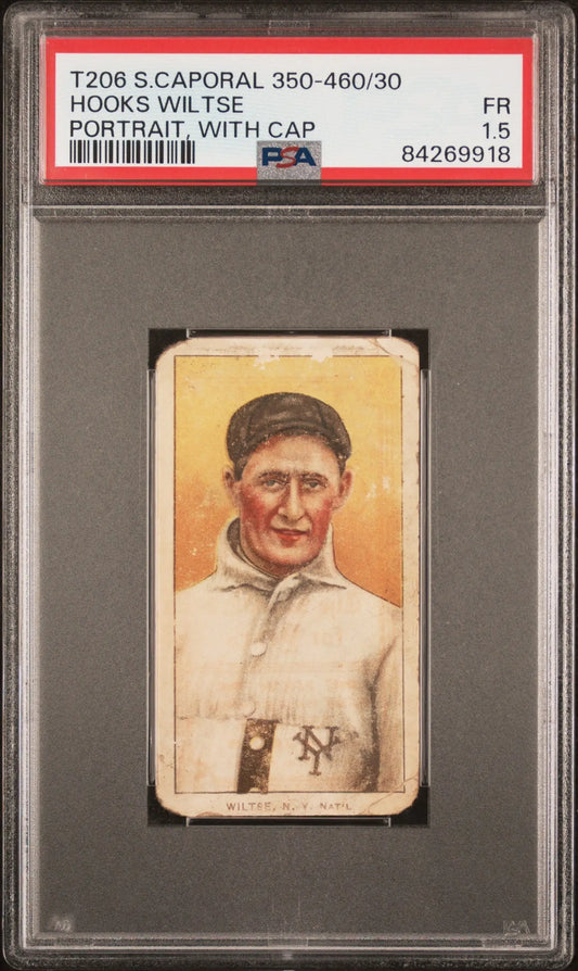 PSA-graded Hooks Wiltse T206 Sweet Caporal baseball card with NY portrait